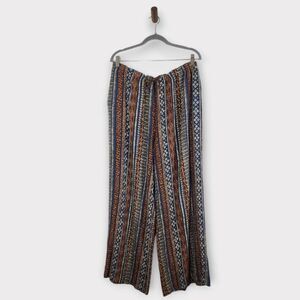 Vintage Rena Rowan for Seville Navy and Brown Boho Wide Leg Pants Size 16